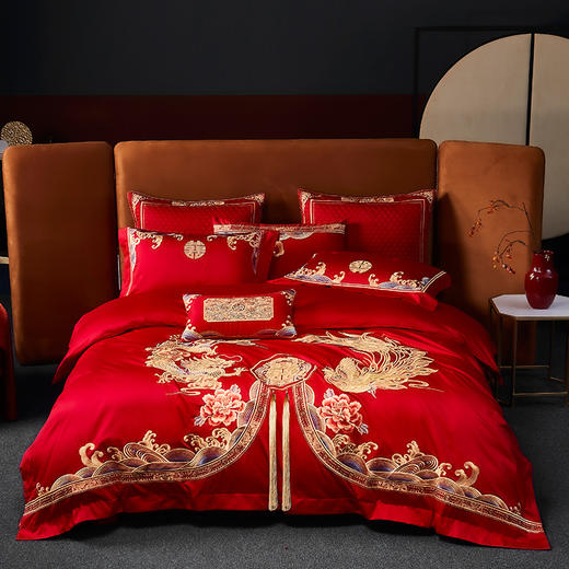 自然醒160支长绒棉提花尊享系列婚庆多件套中式传统婚庆全棉床单四件套龙凤床盖被套床上用品GDS 商品图7