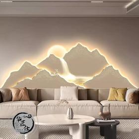 背有靠山客厅装饰画轻奢大气沙发背景墙挂画金山发光高级感壁灯画