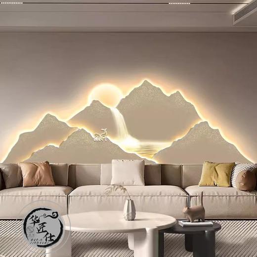 背有靠山客厅装饰画轻奢大气沙发背景墙挂画金山发光高级感壁灯画 商品图0