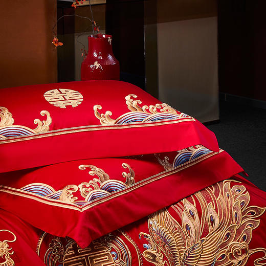 自然醒160支长绒棉提花尊享系列婚庆多件套中式传统婚庆全棉床单四件套龙凤床盖被套床上用品GDS 商品图11