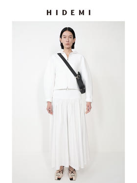 HIDEMI 休闲廓形空气感拉链开衫连帽短夹克/百褶半身裙