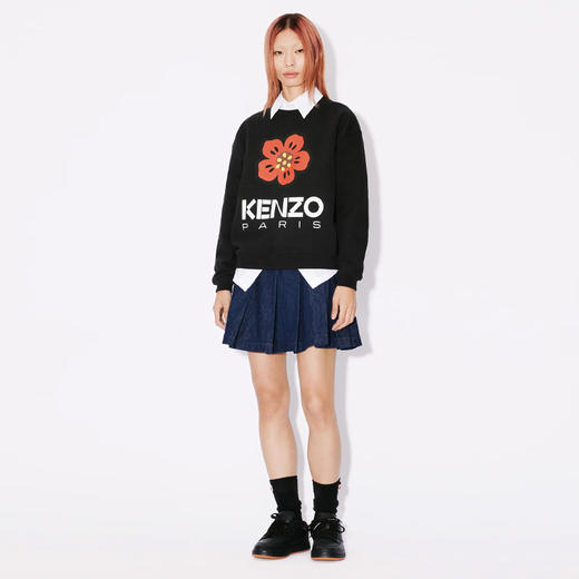【一】KENZO 高田贤三 女士棉质大海棠花徽标印花长袖卫衣 黑色 FD52 SW036 4ME 99J 商品图3