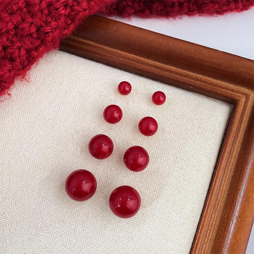 925银针【经典复古 正圆红色珍珠耳钉】通勤百搭 适合过年耳饰 耳环女 商品图1