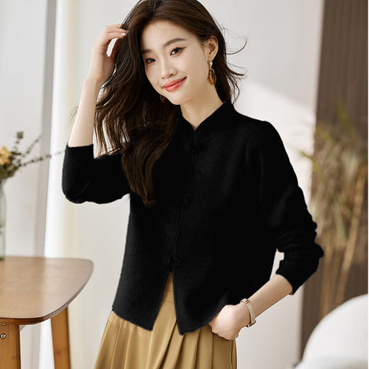 丁摩 100纯羊毛复古盘扣立领短款开衫外套91020 商品图4