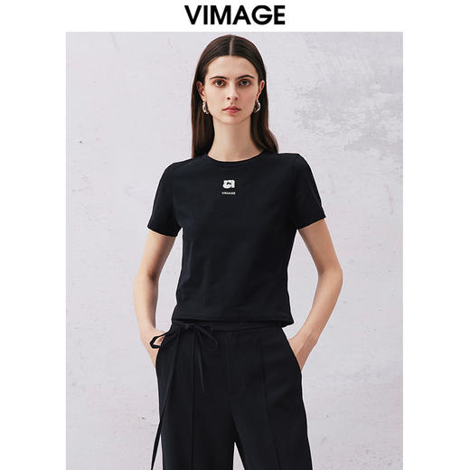 VIMAGE纬漫纪夏季新款时尚百搭打底舒适圆领印花T恤V2102716 商品图5