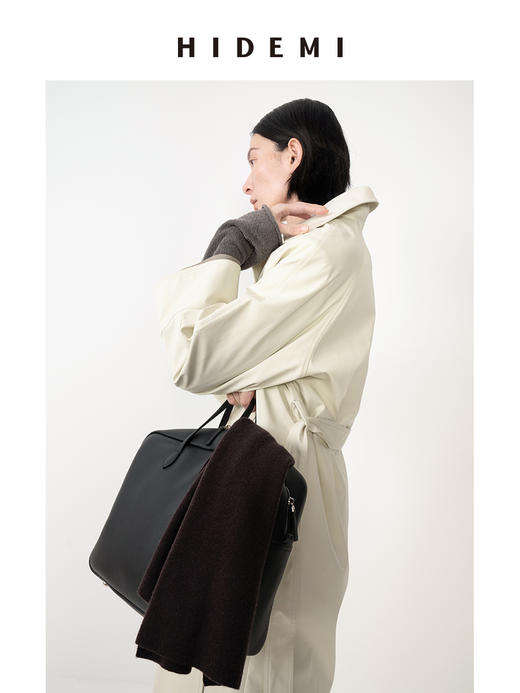 HIDEMI【佟丽娅同款】奶油米极简设计感大翻领斜纹廓形收腰长风衣 商品图6