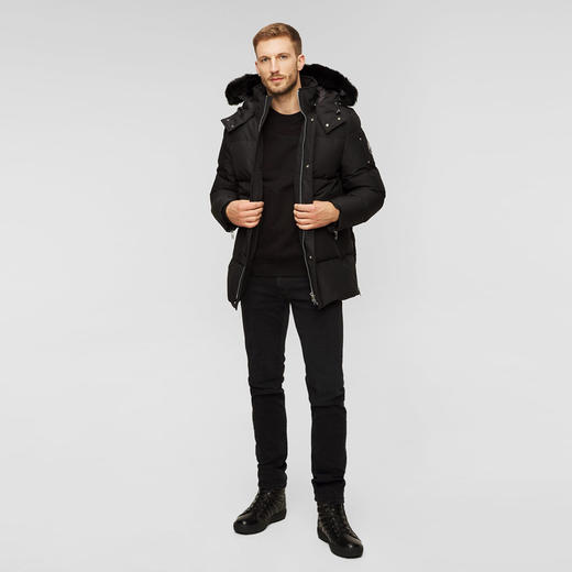 【二】MOOSE KNUCKLES 男士金属驼鹿指节徽标绗缝连帽羽绒服 黑色 M32MJ178S 305 商品图3