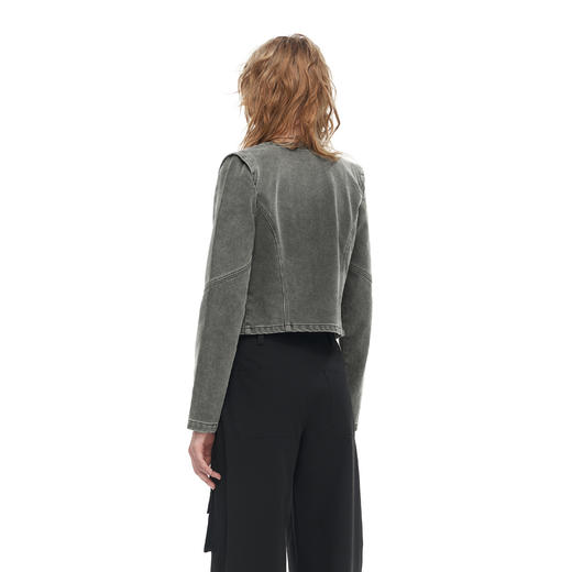 NUTH复古灰绿色水洗做旧短款修身牛仔外套女 商品图2