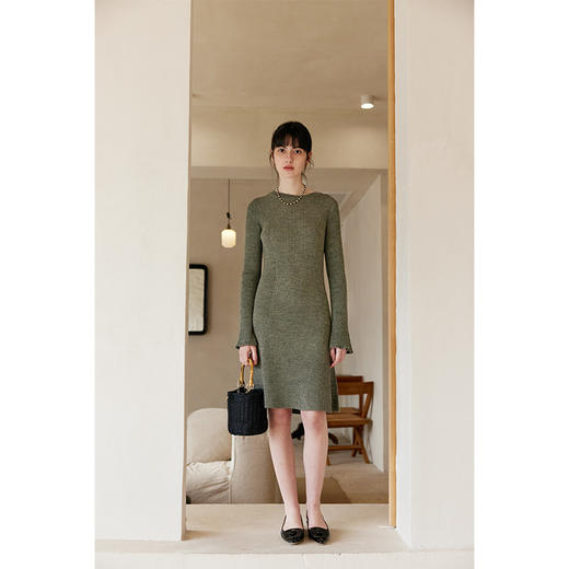 HeyDress针织连衣裙女春秋圆领收腰显瘦中长款气质羊毛内搭裙子 商品图1