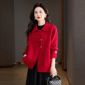 QY2198春季新款2024洋气时尚休闲针织衫女厚款红色本命年外套上衣