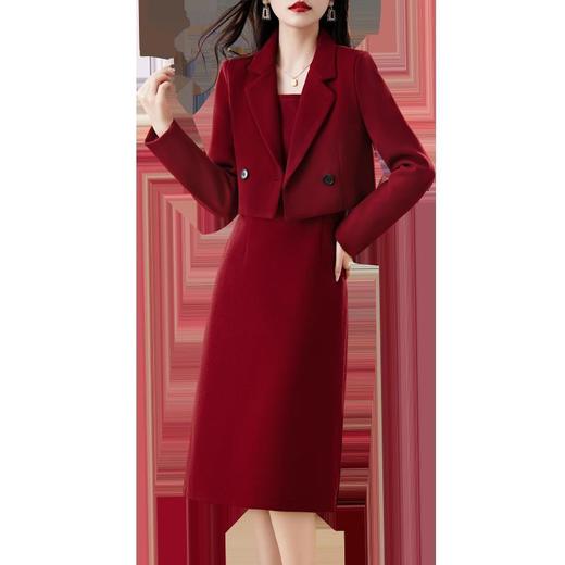 红色毛呢套装女秋冬2023新款女装感气质时尚外套洋装搭配两件套 商品图4