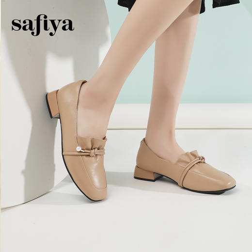 Safiya/索菲娅2024春季法式温柔风方头褶皱真皮浅口通勤单鞋 SF41112066 商品图6
