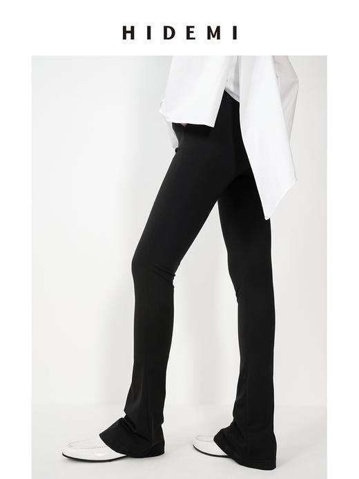 HIDEMI 【娜扎同款】黑色显瘦修身弹力马蹄弧形喇叭神裤长裤 商品图3