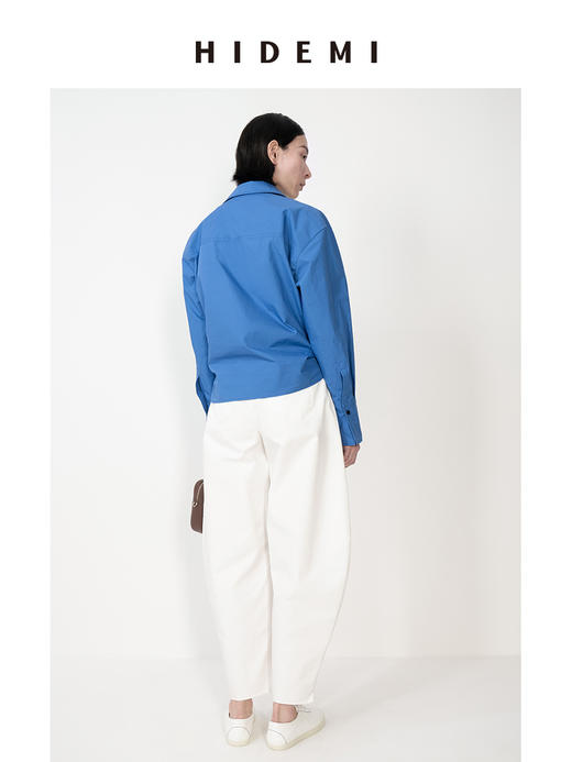 HIDEMI 极简设计感不对称扭结收腰短款衬衫 商品图6