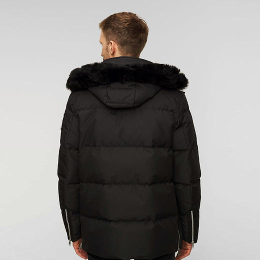 【二】MOOSE KNUCKLES 男士金属驼鹿指节徽标绗缝连帽羽绒服 黑色 M32MJ178S 305 商品图2