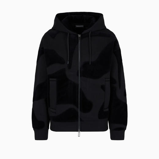 EMPORIO ARMANI 阿玛尼 男士超大号莫代尔拉链连帽运动外套 黑色 6R1MF9 1JUWZ 0999 商品图0