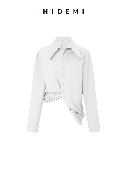 HIDEMI 极简设计感不对称扭结收腰短款衬衫 商品图8
