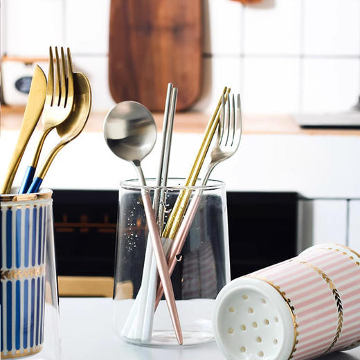 诺轩可圈轻奢可点陶瓷筷子沥水架蓝色筷笼筷子筒 商品图1