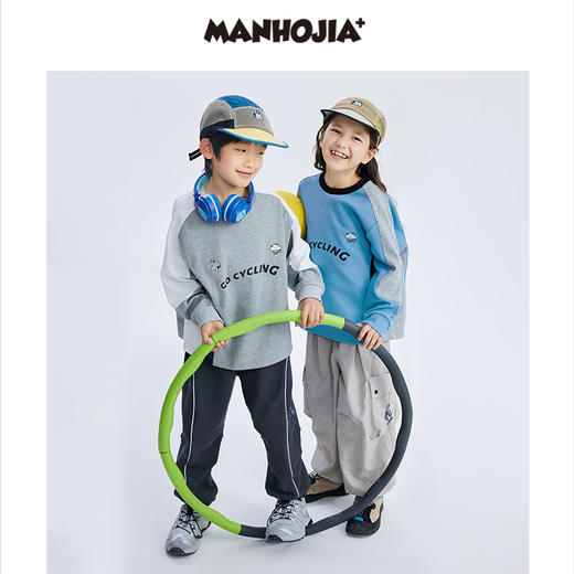 漫画家潮童装儿童拼色休闲运动骑行卫衣圆领套头上衣中大童2024春 商品图1