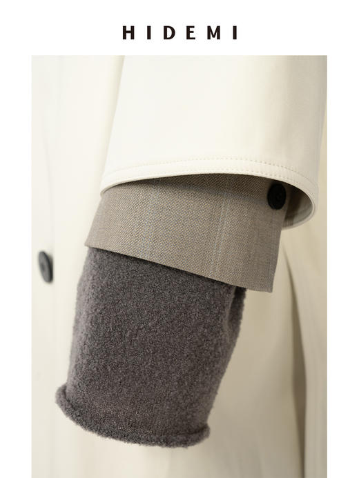 HIDEMI【佟丽娅同款】奶油米极简设计感大翻领斜纹廓形收腰长风衣 商品图7