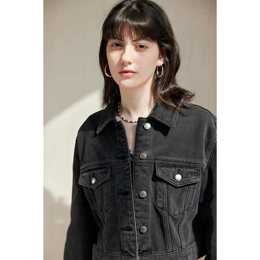 HeyDress鸵鸟毛牛仔外套女春季法式翻领宽松可拆卸短款气质上衣 商品图3