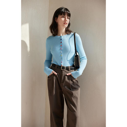 HeyDress彩虹扣针织开衫女春秋软糯修身叠穿内搭上衣短款别致毛衫 商品图2