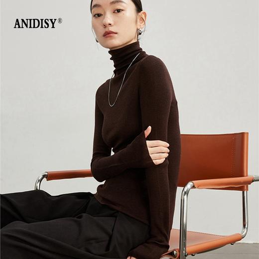 一体无缝100%绵羊毛高领长袖套头针织衫 商品图3