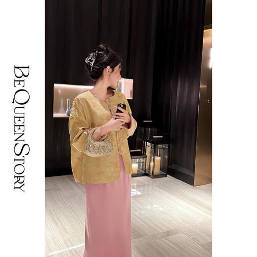 BeQueenStory【凤冠芳华】新中式蝴蝶花纹提花撞色国风上衣女外套 商品图4