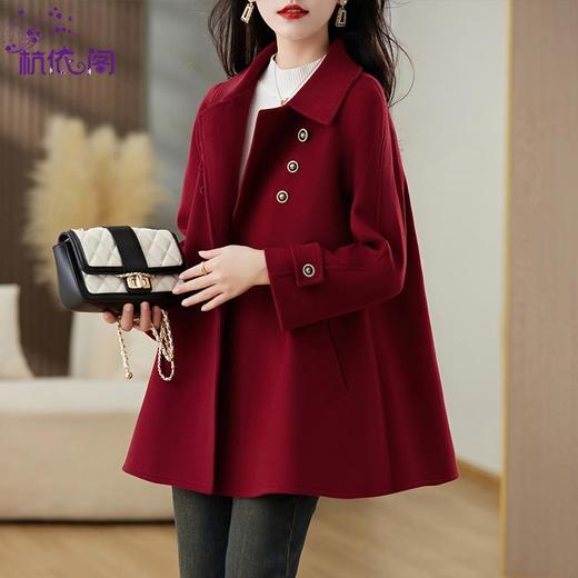 红色毛呢外套女短款2023年秋冬新款女装感小个子气质宽松呢子大衣 商品图2
