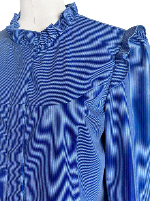 TYNVIE 袖口绑带配布长袖衬衫-蓝条纹 商品图10