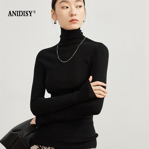 一体无缝100%绵羊毛高领长袖套头针织衫 商品图2