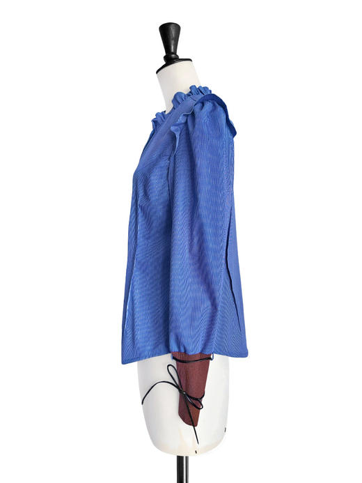 TYNVIE 袖口绑带配布长袖衬衫-蓝条纹 商品图8