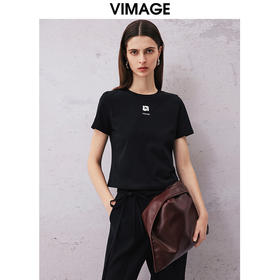 VIMAGE纬漫纪夏季新款时尚百搭打底舒适圆领印花T恤V2102716