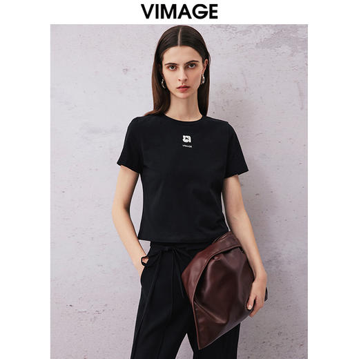 VIMAGE纬漫纪夏季新款时尚百搭打底舒适圆领印花T恤V2102716 商品图0