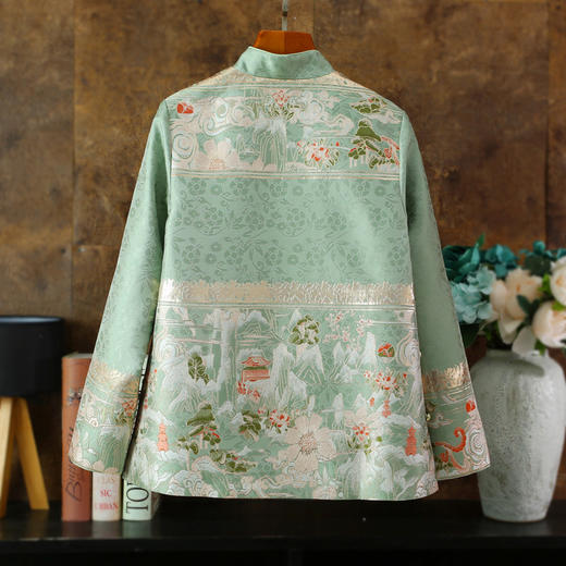 新春款改良旗袍上衣，复古立领锦绣千山提花盘扣修身女装短外套ZSM-240125 商品图1