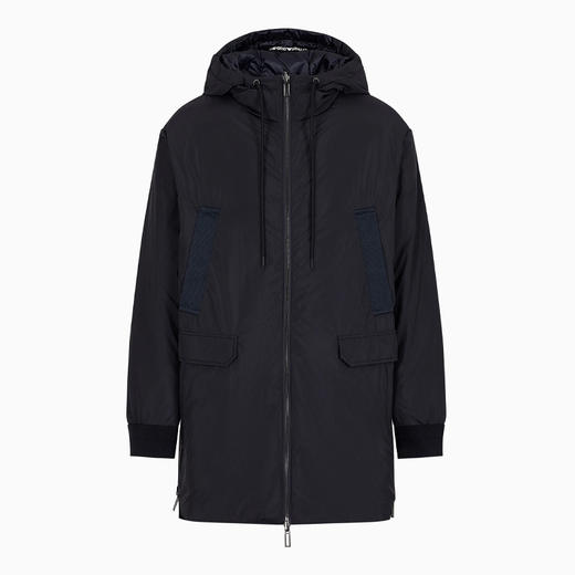 EMPORIO ARMANI 阿玛尼 男士不对称下摆尼龙双面连帽羽绒服 深蓝色 6R1L95 1NHMZ 0920 商品图0