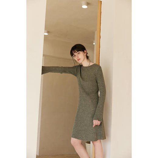 HeyDress针织连衣裙女春秋圆领收腰显瘦中长款气质羊毛内搭裙子 商品图0