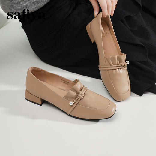 Safiya/索菲娅2024春季法式温柔风方头褶皱真皮浅口通勤单鞋 SF41112066 商品图5