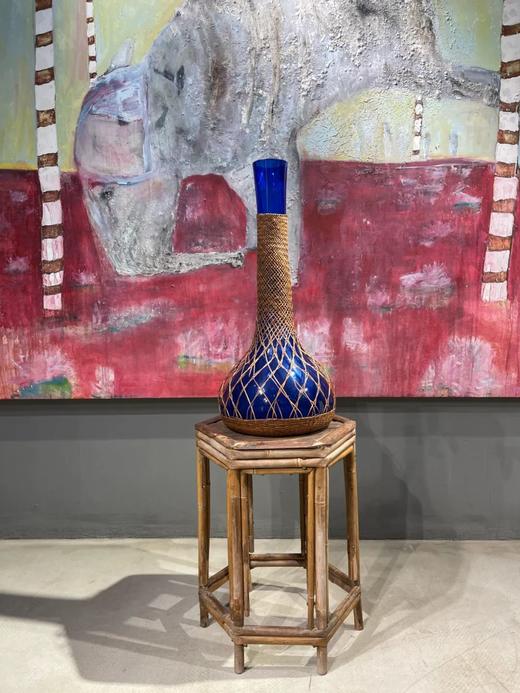 编竹护套蓝料长颈荸荠瓶，顺丰包邮 商品图2