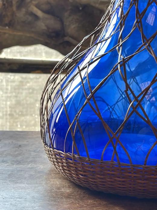 编竹护套蓝料长颈荸荠瓶，顺丰包邮 商品图10