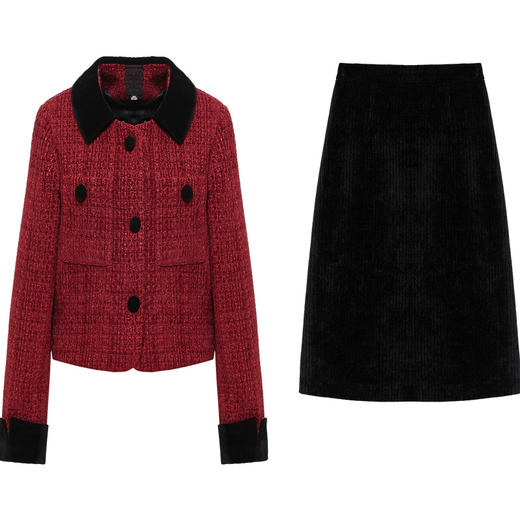 QYM 1C2376-L洋气小香风外套简约时尚半身裙两件套 商品图4