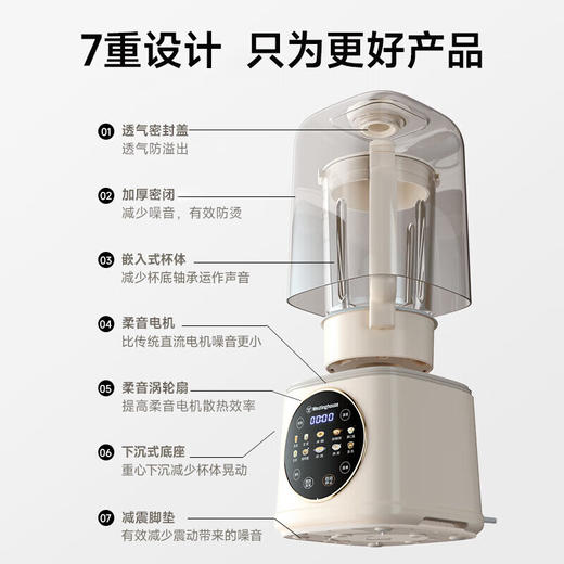 西屋（Westinghouse）柔音破壁机家用豆浆机加热全自动榨汁机搅拌机降噪辅食机 WPB15J7杏仁白（tz） 商品图2