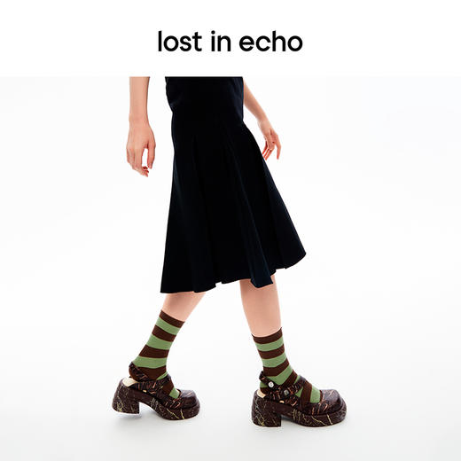 [捡漏价]lost in echo2024春季新款设计师品牌圆头厚底水流纹理粗跟玛丽珍 商品图1