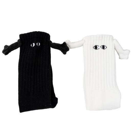 【4双装！抖音同款牵手袜子】一起牵手，让脚步更近一点点~个性可爱黑白中筒袜四季潮袜搞怪闺蜜情侣袜 商品图3