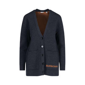 BURBERRY 巴宝莉 女士徽标功能性美利奴羊毛提花针织开衫 深灰色 8034440 A2136