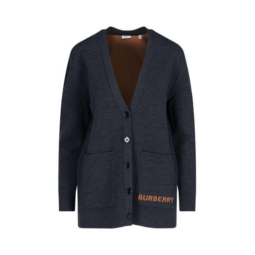 BURBERRY 巴宝莉 女士徽标功能性美利奴羊毛提花针织开衫 深灰色 8034440 A2136 商品图0