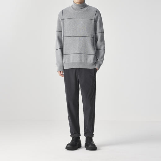 墨麦客男装 远红外升温  可翻高领针织衫冬季新款撞色保暖毛衣。 商品图3