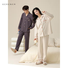 可人儿新款纯棉春秋季长袖情侣睡衣韩版开衫男女士全棉家居服套装