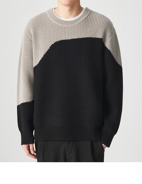 墨麦客男装 羊毛羊绒 圆领毛衣冬季新款休闲撞色拼接套头毛衫男潮