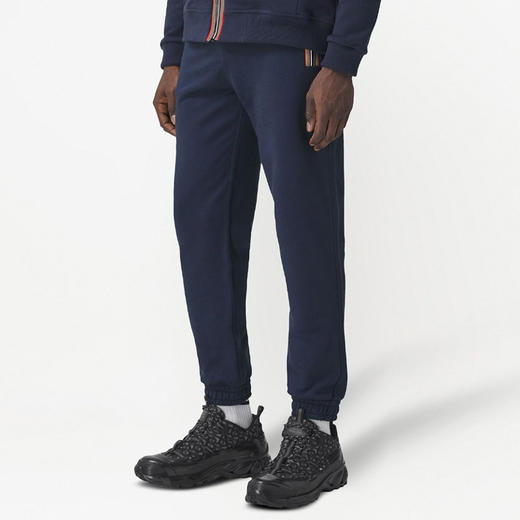 BURBERRY 巴宝莉 男士条纹细节棉质休闲运动裤 黑色 8035882 A1222 商品图1